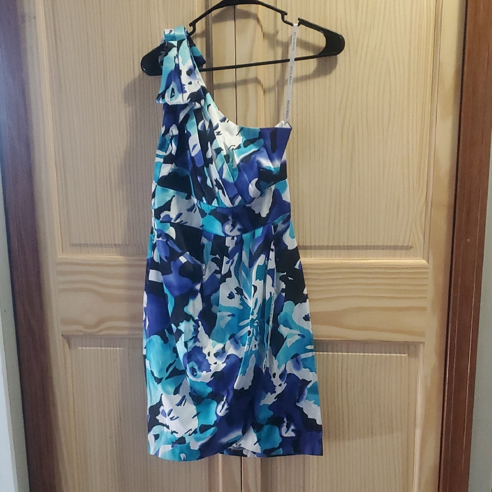 Bisou Bisou One-Shoulder Dress in Blue and White Floral